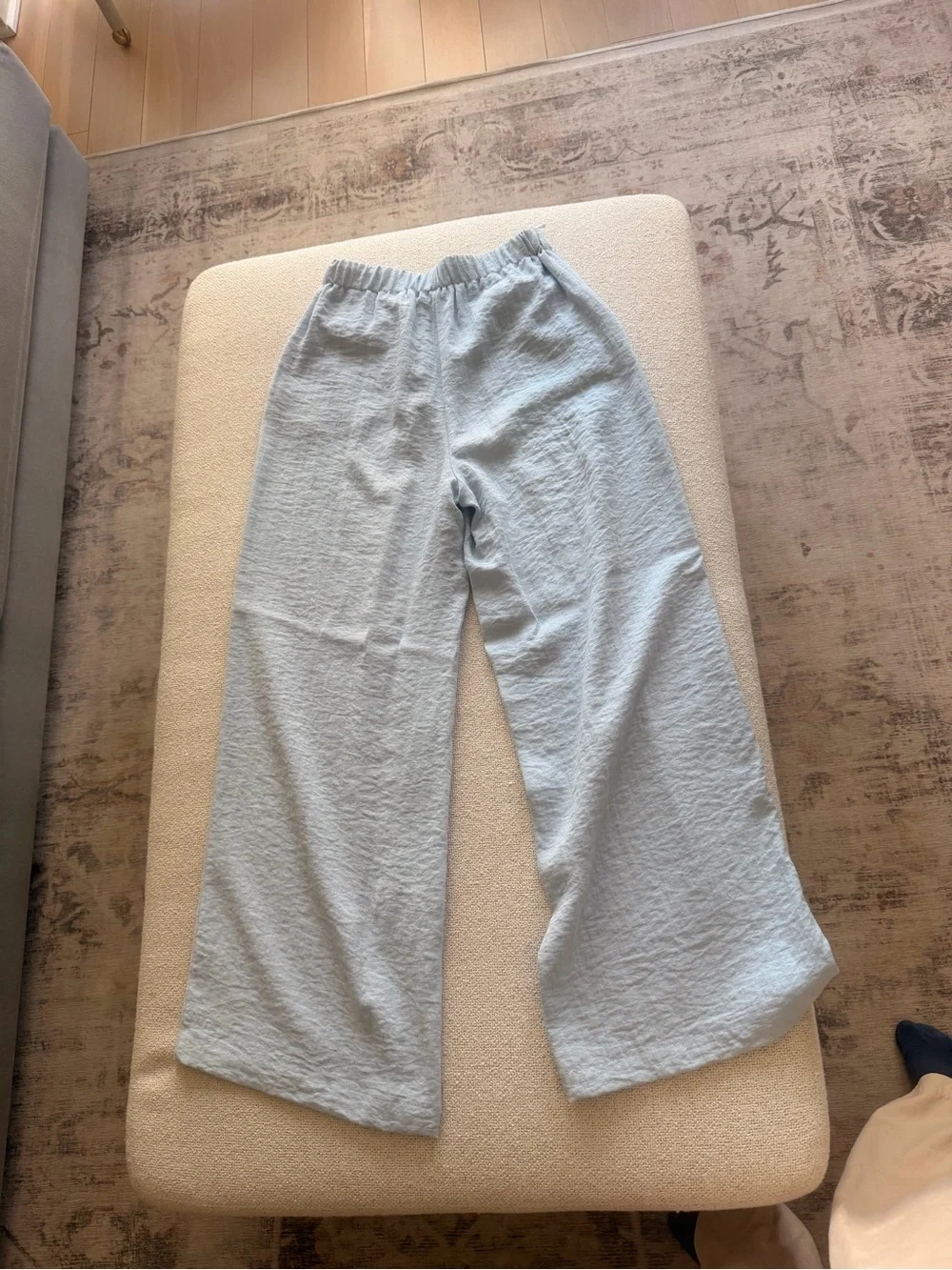 Zara Linen Blue Wide-Leg Women's Pants